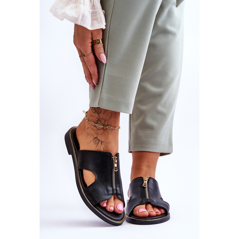 Lemar Damenhausschuhe mit dekorativem Reißverschluss Schwarz Clarence 1