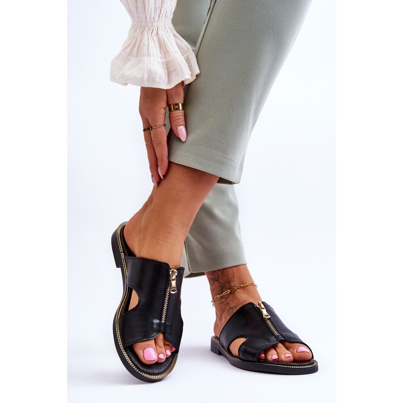 Lemar Damenhausschuhe mit dekorativem Reißverschluss Schwarz Clarence 2