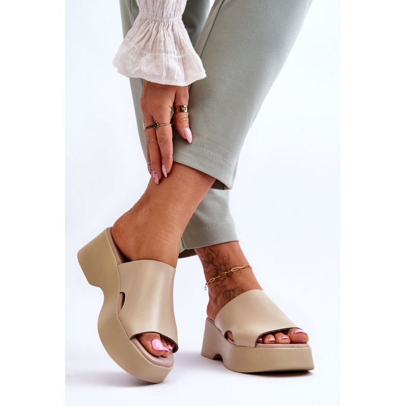 Lemar Plateau-Sandalen aus Leder für Damen Beige Lucami 2