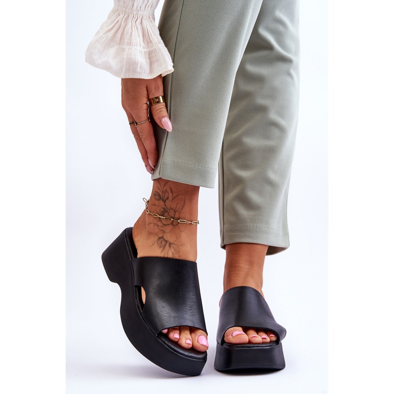 Lemar Plateau-Slipper aus Leder für Damen Schwarz Lucami 1