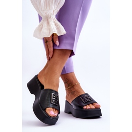 Lemar Plateau-Slipper aus Leder für Damen mit Verzierungen Schwarz Renna 2