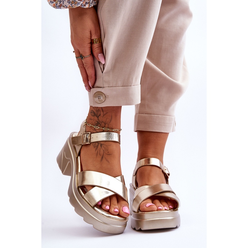 PS1 Goldene Hillary-Sandalen für Damen mit massiven Absätzen 1