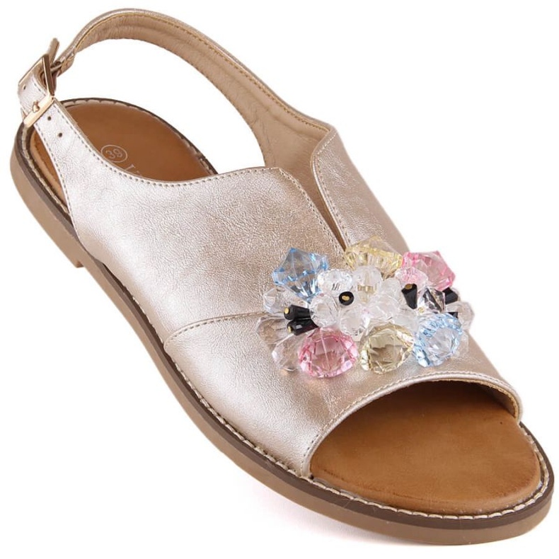 Flache Metallic-Sandalen mit Kristallen Vinceza W 17238 Gold golden 1