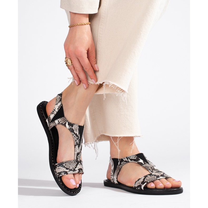 Flache Sandalen von Shelovet mit Schlangenmuster grau 1