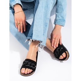 W. Potocki Schwarze Wildlederhausschuhe für Damen mit Potocki-Kette 1