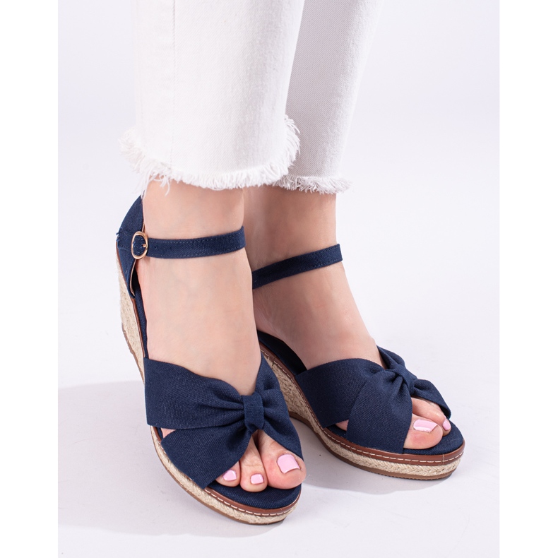 Marineblaue Espadrille-Sandalen mit Keilabsatz von Shelovet 1