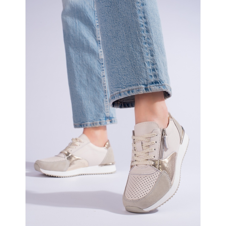 Shelvt Damen-Sportschuhe aus Leder, Beige 1