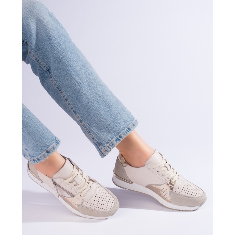 Shelvt Damen-Sportschuhe aus Leder, Beige 2