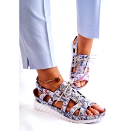 Maciejka Damen Ledersandalen mit Klettverschluss 05375-06 Blau 3