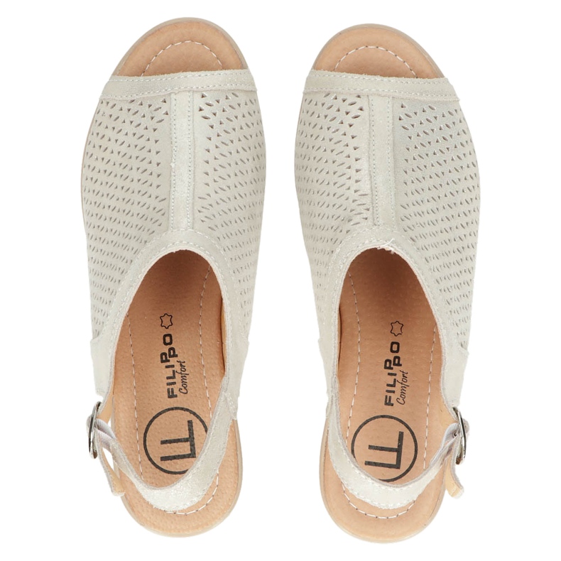 Beige/goldene durchbrochene Ledersandalen Filippo DS4475 5