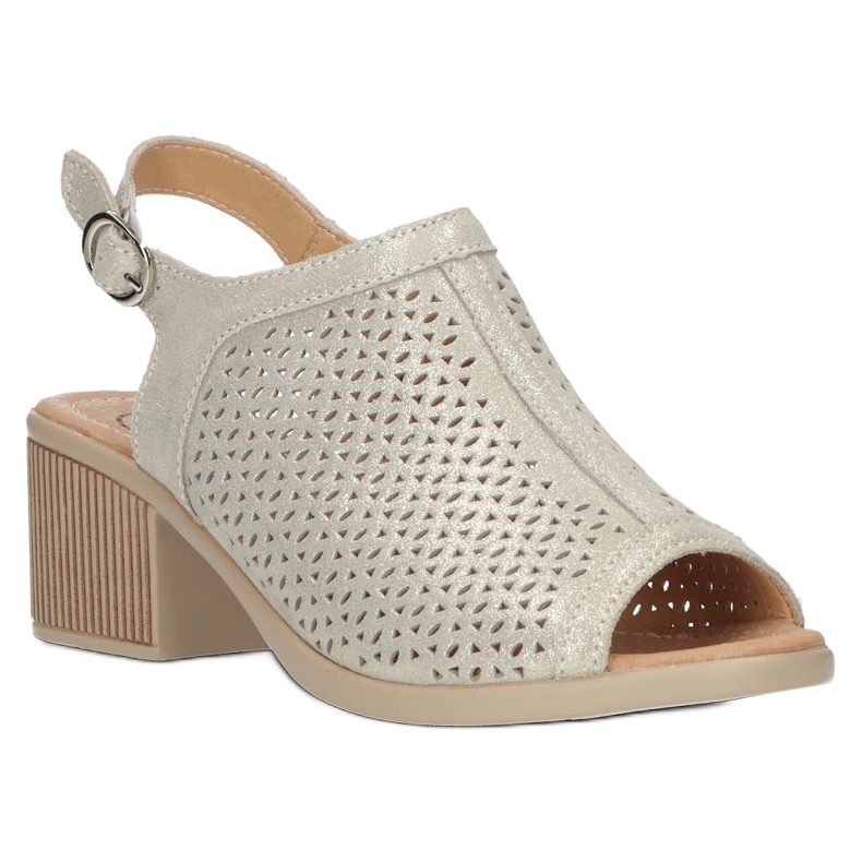 Beige/goldene durchbrochene Ledersandalen Filippo DS4475 3