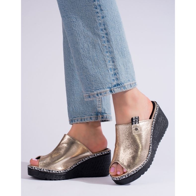 Goldene Shelovet-Keilhausschuhe für Damen 2