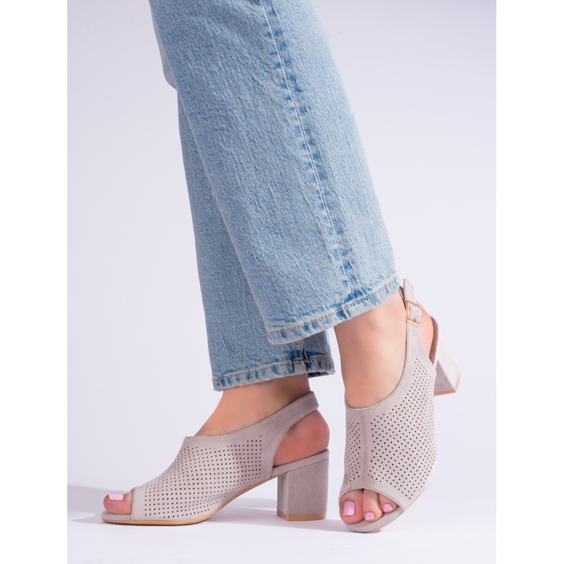 W. Potocki Shelovet grau durchbrochene Sandaletten mit hohem Absatz 1