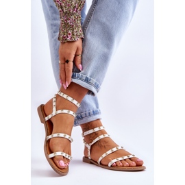 PG1 Damensandalen mit dekorativen Nieten Weiß Dorothy 2