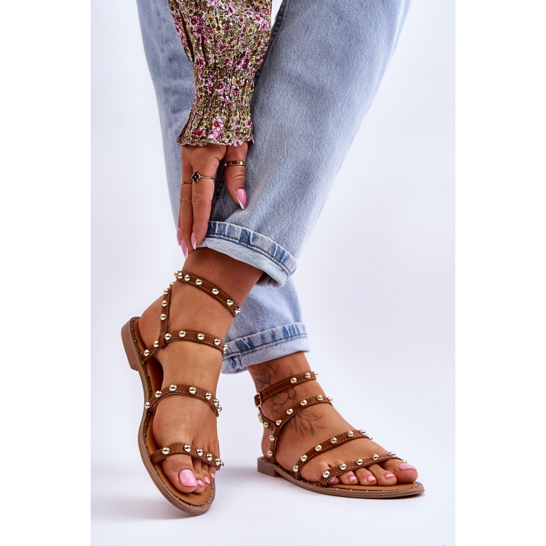 PG1 Damensandalen mit dekorativen Nieten Braun Dorothy 2