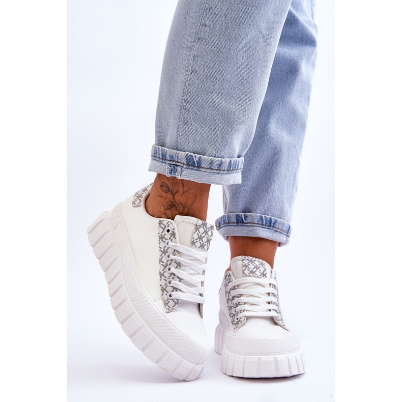 PG1 Damen-Leder-Plateau-Turnschuhe Weiß Alison 1