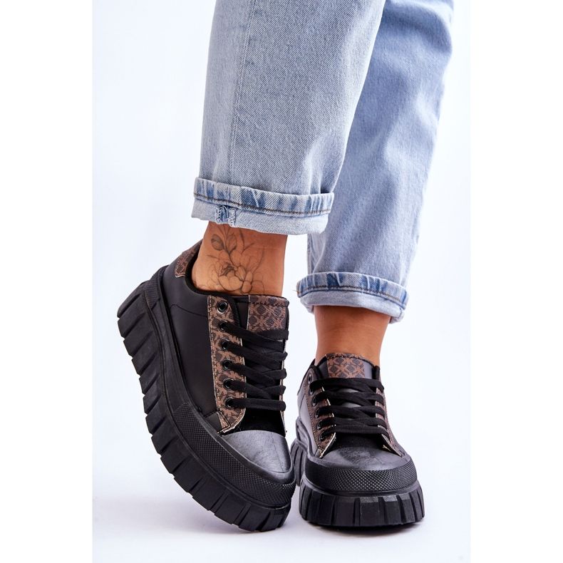 PG1 Damen-Leder-Plateau-Turnschuhe Schwarz Alison 1