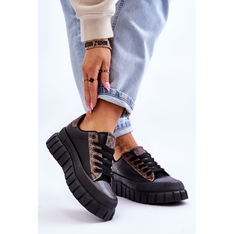 PG1 Damen-Leder-Plateau-Turnschuhe Schwarz Alison 2