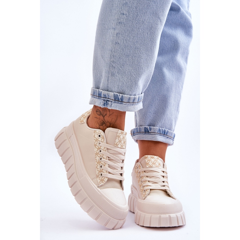 PG1 Plateau-Turnschuhe aus Leder für Damen Beige Alison 1