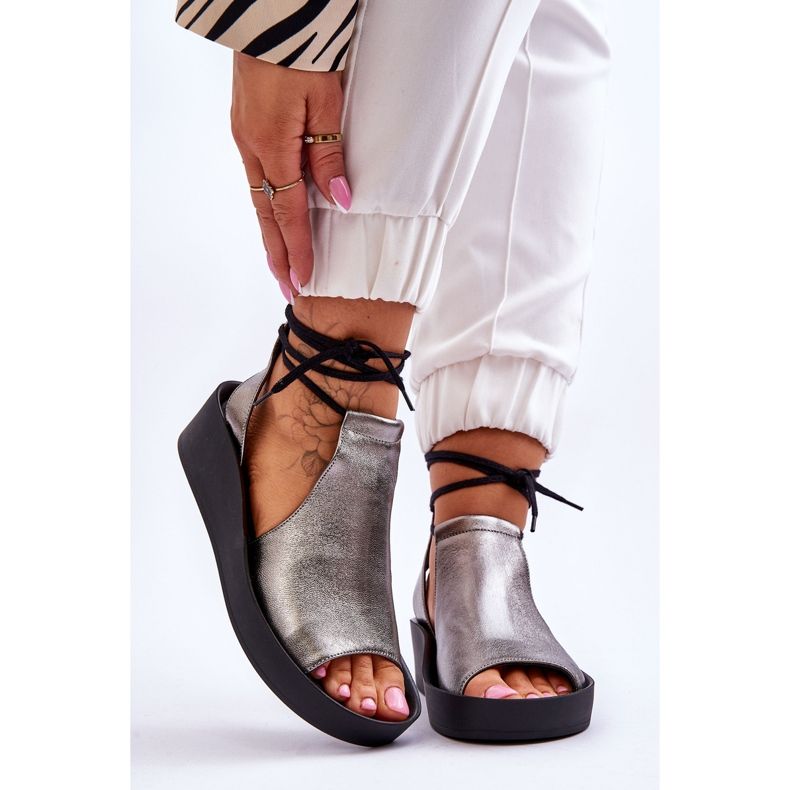 Keilsandalen aus Leder Nicole 2743/063 Silber-Schwarz 1