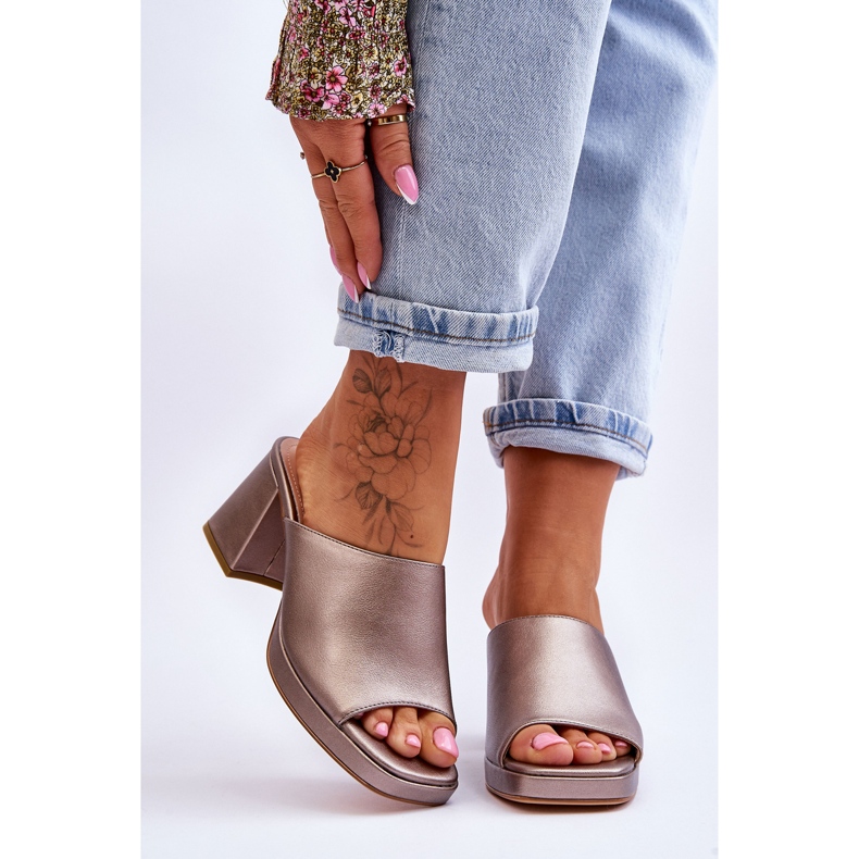 Modischer Sergio Leone High Heel Slipper KL322 Dunkelsilber silber- 1