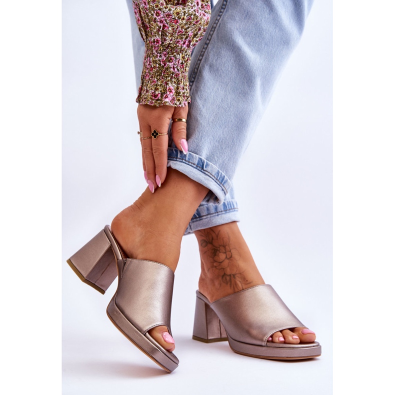 Modischer Sergio Leone High Heel Slipper KL322 Dunkelsilber 2