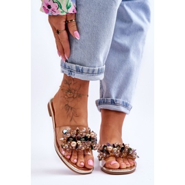 Damenhausschuhe mit Ziersteinen S.Barski KV-576-3 Gold golden 1