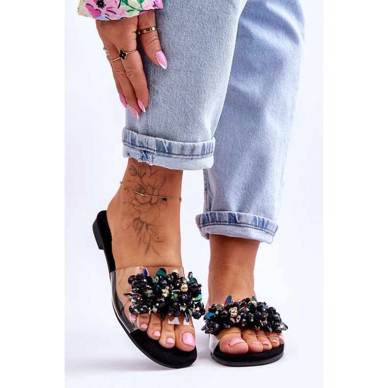 Damenhausschuhe mit Ziersteinen S.Barski KV-576-3 Schwarz 1