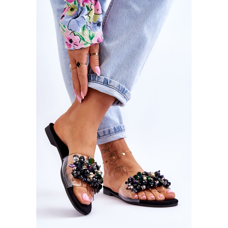 Damenhausschuhe mit Ziersteinen S.Barski KV-576-3 Schwarz 2