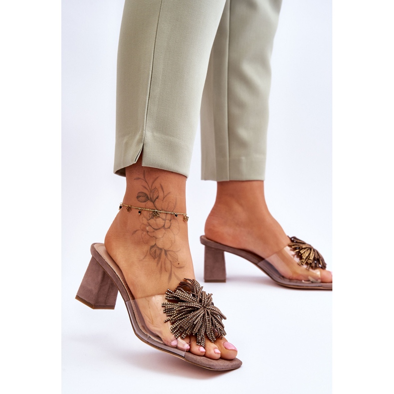 Modischer transparenter High Heel Slipper S.Barski KV-AP658-1 Braun 2