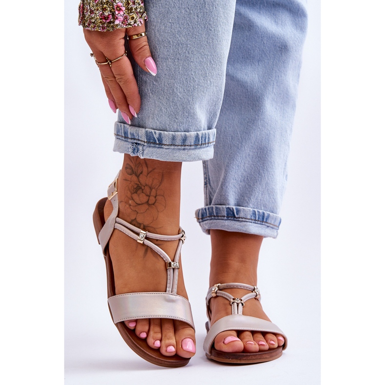 Flache Damensandalen S.Barski KV-541-120 Gold golden 1