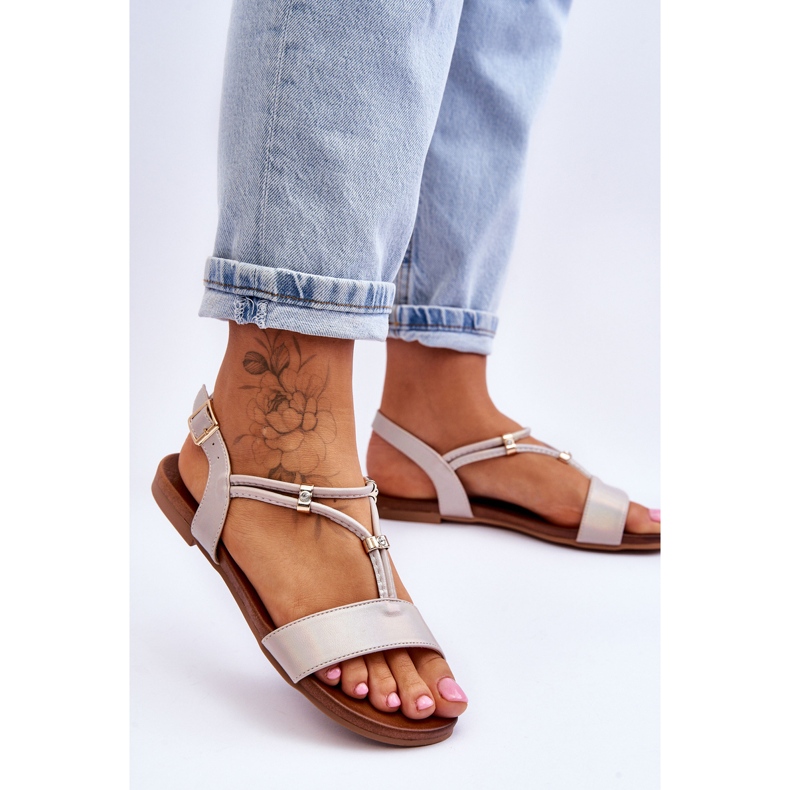 Flache Damensandalen S.Barski KV-541-120 Gold golden 2