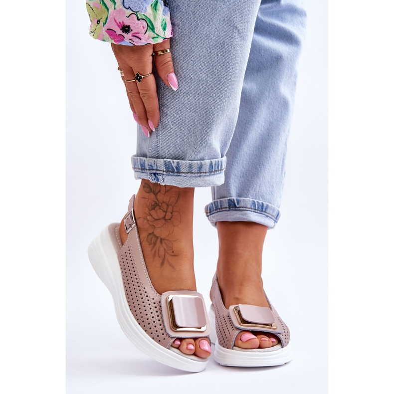 Durchbrochene Ledersandalen S.Barski BN291 Pink rosa 1