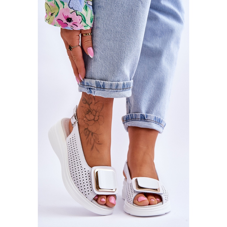 Durchbrochene Ledersandalen S.Barski BN291 Weiß 1