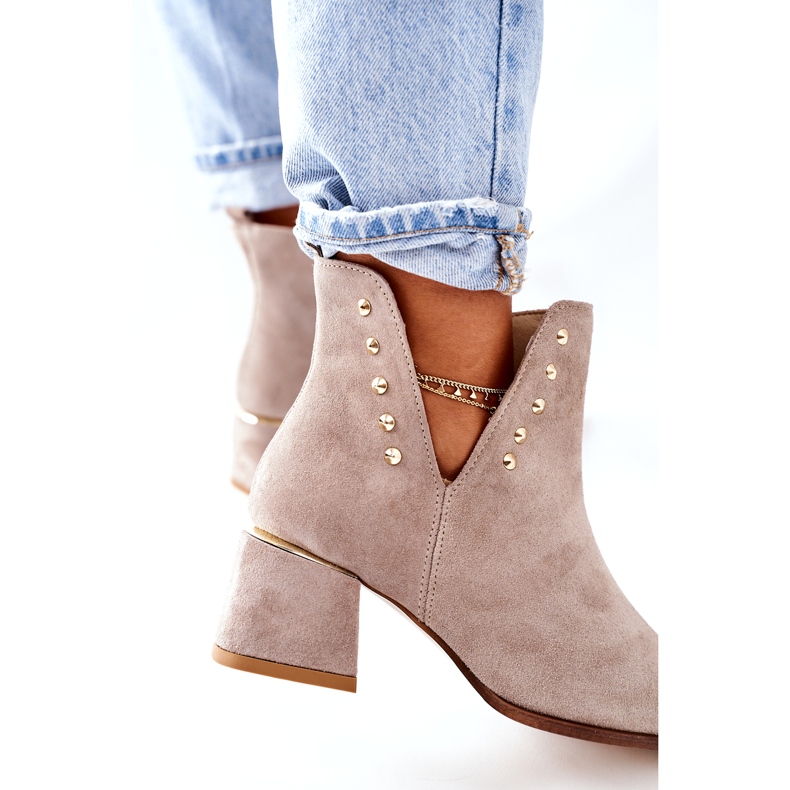 Lewski Shoes Damen Wildleder Stiefeletten mit Ausschnitten Lewski Cappuccino 3074 / B beige 3