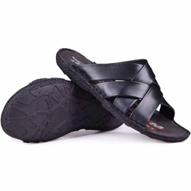 Kampol Herren Lederpantoffel 214/5 schwarz 1