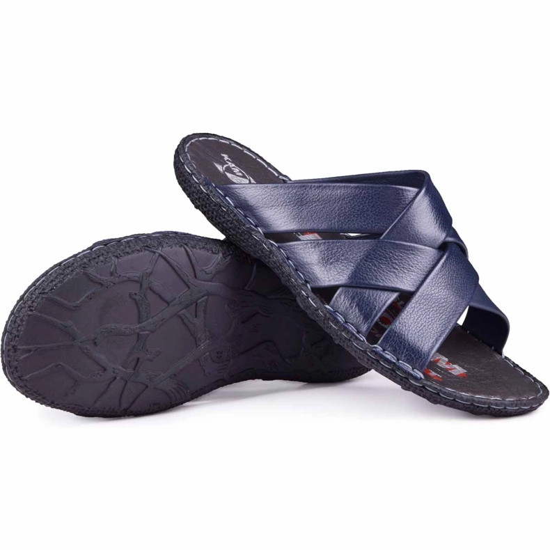 Kampol Herren Lederhausschuhe 214/63 marineblau 1