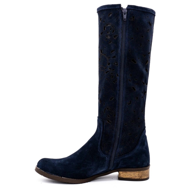 Olivier Durchbrochene Stiefel für Damen Marineblaue Blumen 1