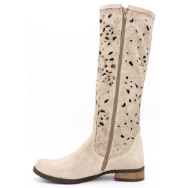 Olivier Durchbrochene Damenstiefel Hellbeige Blumen 1