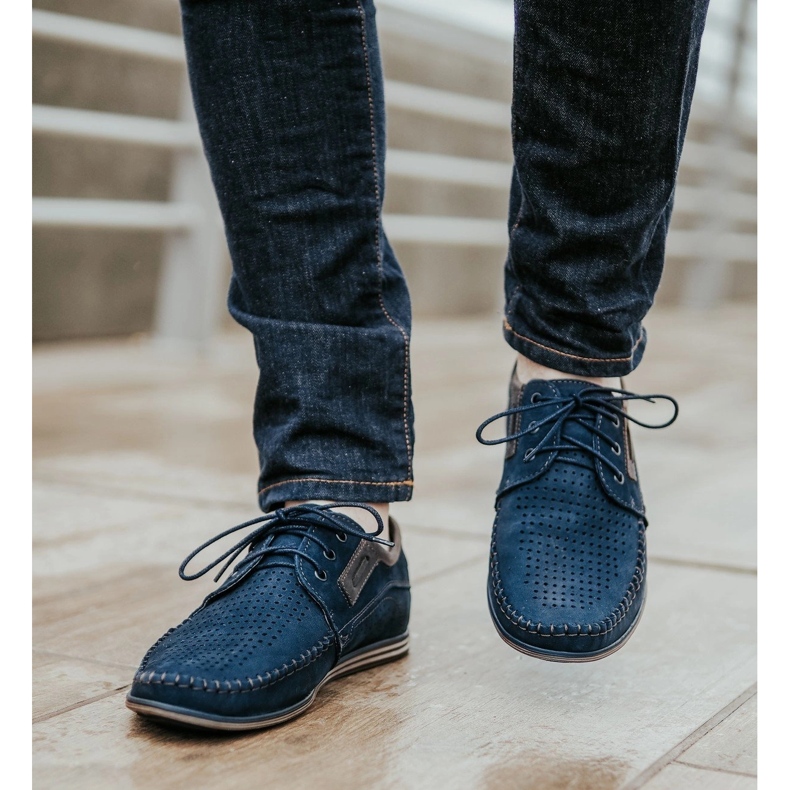 Olivier Herren Leder Slipper 4228 marineblau navy blau 1