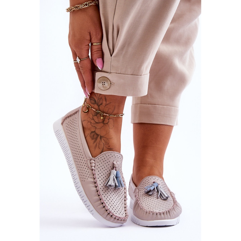 Loafer aus durchbrochenem Leder für Damen Hellrosa Lanzarot 1