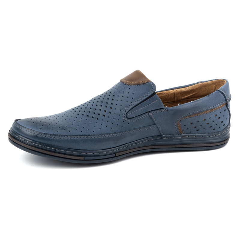 Polbut Herren Lederschuhe 09 für den Sommer Marineblau mit Braun 1