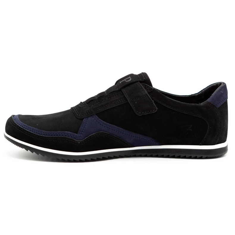 Polbut Herren Freizeitschuhe aus Leder 2102/2 schwarz mit marineblau navy blau 1
