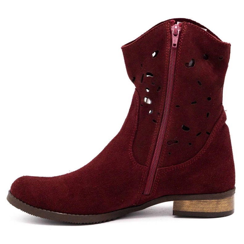 Olivier Bequeme Jess burgunderfarbene durchbrochene Stiefel rot 1