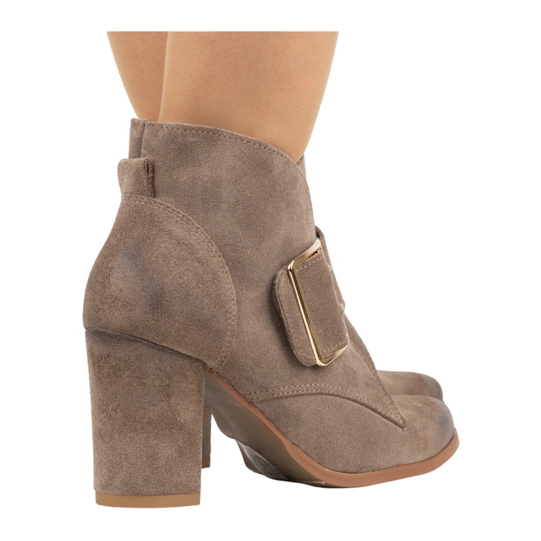 Exquisite Damen Lederstiefelette mit hoher Absatzschnalle 1265EX dunkelbeige 1