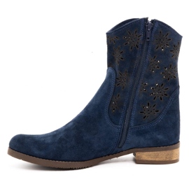 Olivier Bequeme marineblaue durchbrochene Stiefel von Janet 1