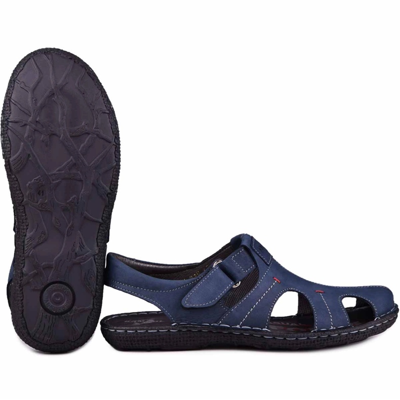 Kampol Herren Ledersandalen 218 / 53KAM marineblau 2