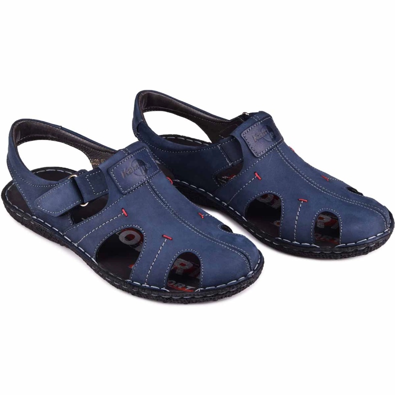 Kampol Herren Ledersandalen 218 / 53KAM marineblau 1