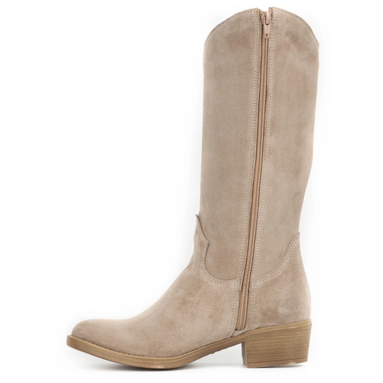 Olivier Damenstiefel Carla aus durchbrochenem Leder in Beige 1