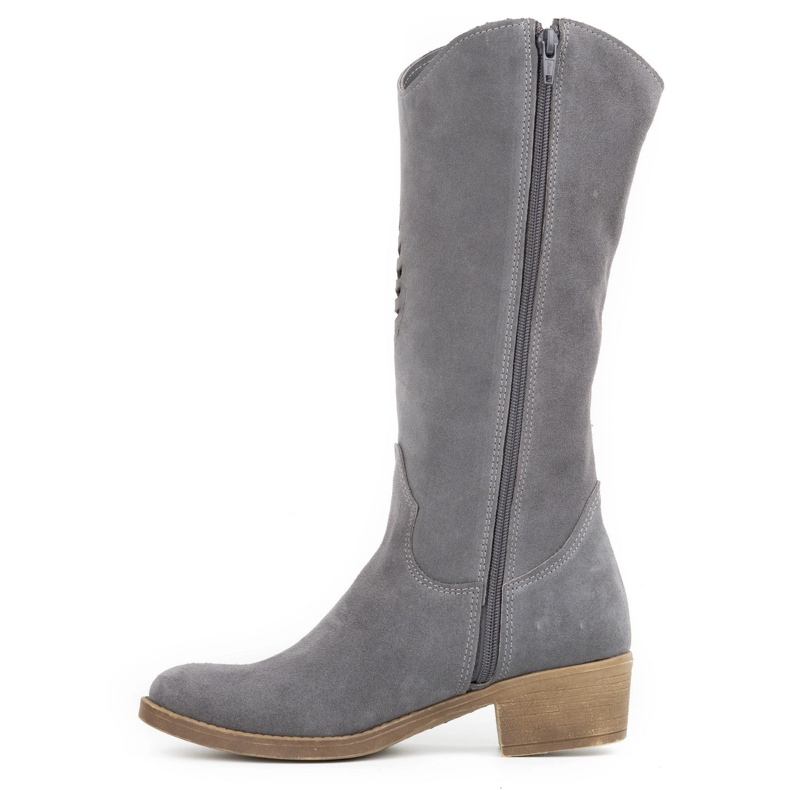 Olivier Durchbrochene Lederstiefel für Damen Carla grau 1